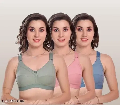 Nylon Bra for Women, Multicolour, Pack of 3 (28C)