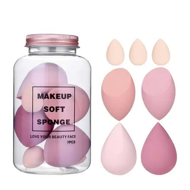 Makeup Blender Sponge Puff with Storage Box (Pack of 7, Multicolor) (SE-1)