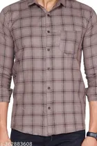 Cotton Blend Checked Shirt for Men, Cream 