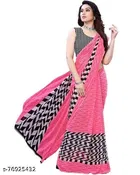 Georgette Printed Saree for Women, Pink 