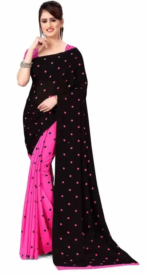 Kanooda Fancy Women Georgette Flower Printed Saree (Pink) (K-047)