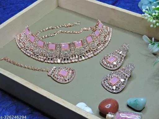 Premium Quality Kundan Rose Gold Choker for Women (Pink, Free Size)