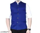 Cotton Slub Ethnic Jacket for Men (Royal Blue, M)