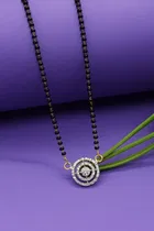 Silver-Tone Diamond Stone Mangalsutra with Black Bead Chain (Pack of 1)