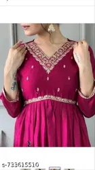 Embroidered Art Silk Gown Kurta Set for Women 