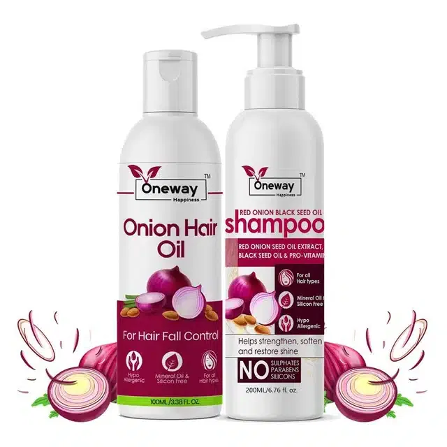 Oneway Happiness Onion Oil (100 ml) with Shampoo (200 ml) (Pack of 2)