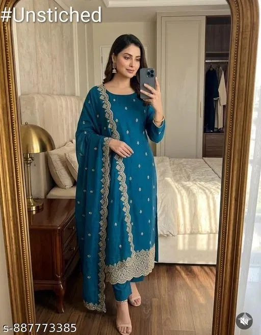 Vichitra Silk Punjabi/All Over Suits (6.05 meter for Women (M)