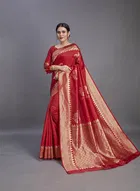 Litchi Silk Zari Woven Saree for Women, Red 