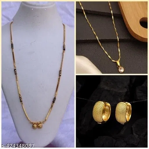 Combo of Alloy Mangalsutra with Pendant & 1 Pair Earrings for Women (Multicolor, Set of 3)