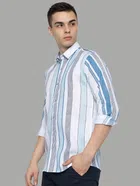 Full Sleeves Striped Shirt for Men (Blue, M)