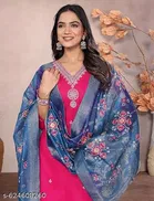 Embroidered Chanderi Silk Kurta Set for Women 