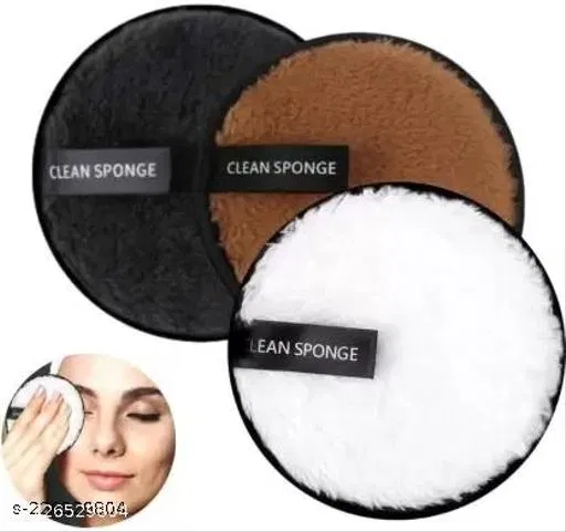 Double Sided Reusable Makeup Remover Sponge Pad, Multicolor, Pack of 3