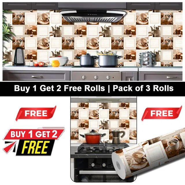Vinyl Wallpaper for Kitchen Wall (Multicolor, 100x40 cm) (Pack of 3)