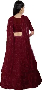 Net Embroidered Semi Stitched Lehenga for Girls 