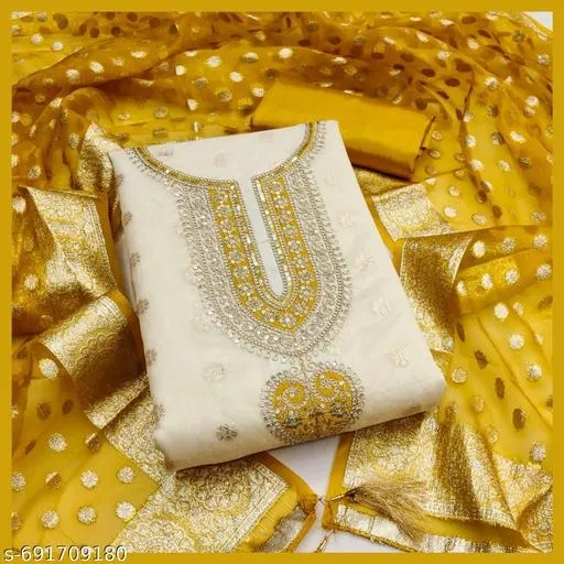 Silk Blend Embroidered Punjabi/All Over Suits for Women (Multicolor, 7.05 meter (4XL)