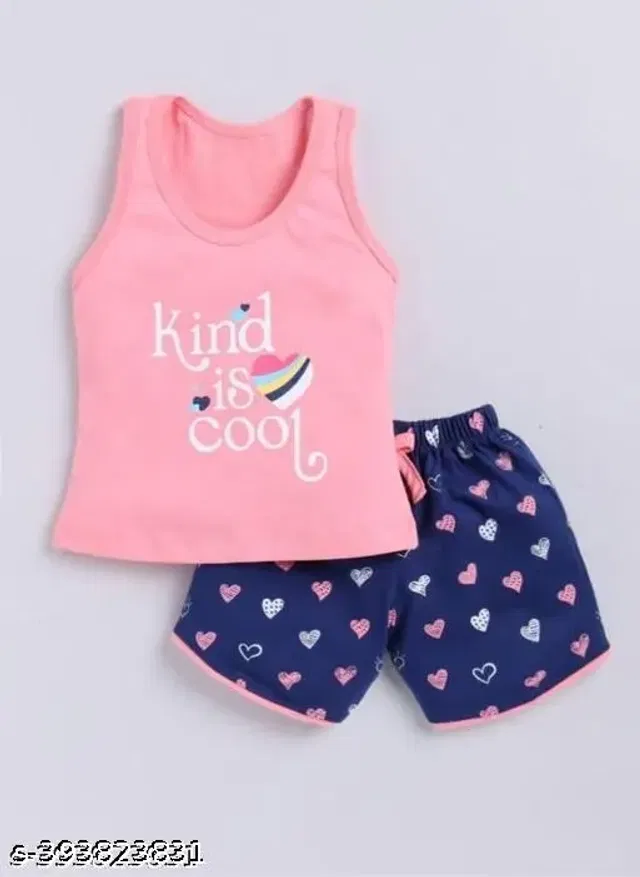 Hosiery Cotton Clothing Set for Boys & Girls (Pink & Blue, 3-4 Years)