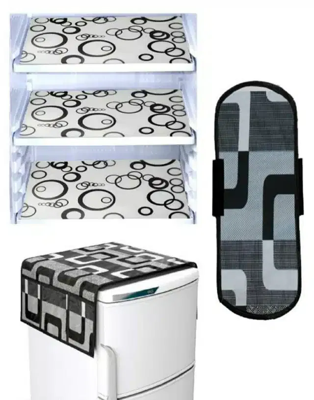 Knit Printed Fridge 3 Pcs Mat with Top & Handle Cover (Multicolor, Set of 1)