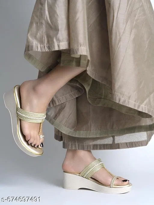 Shoetopia Heel Sandals (Gold, IND-5)