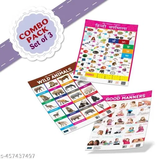 Bookford Publications My small chart Wild Animals, Good Manners & Hindi Varnamala (Set of 3)