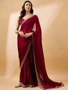 Bollywood Maroon Chinon Saree for Women