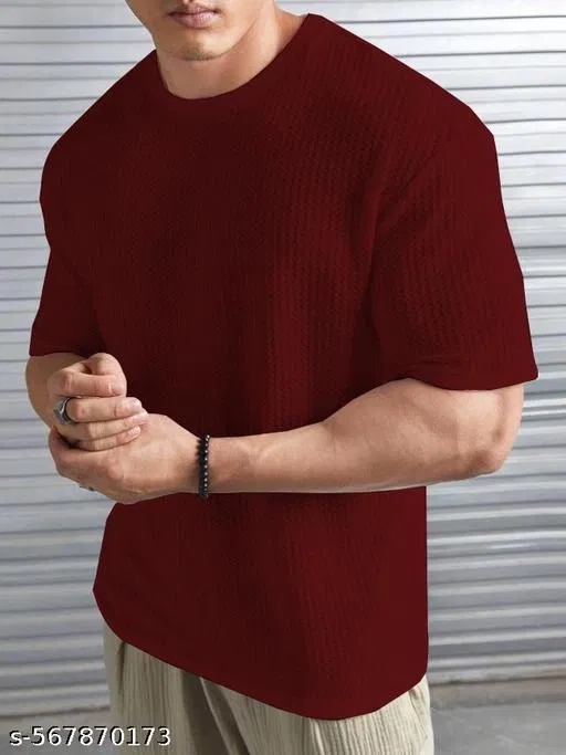 Cotton Blend T-shirt for Men, Maroon (S)
