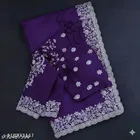 Poly Georgette Embroidered Saree for Women, Purple 
