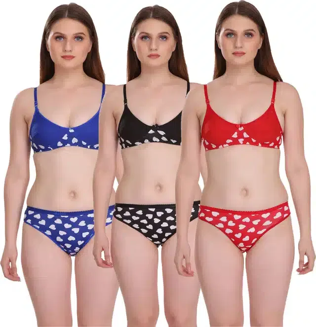 Cotton Blend Lingerie Set for Women (Multicolor, 32) (Set of 3)