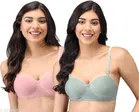 Cotton Blend Solid Padded Bra for Women (Pink & Olive, 30B) (Pack of 2)