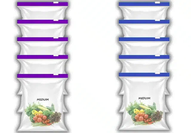 Ziplock Food Storage Pouch for Fridge (Pack of 10, 9x10 Inches) (Purple & Blue)