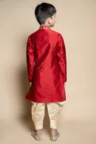 Dupion Silk Embroidery Kurta with Dhoti for Boys, Maroon & White 