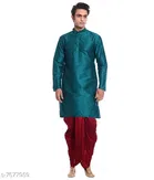 Dupion Silk Solid Kurta with Dhoti for Men 