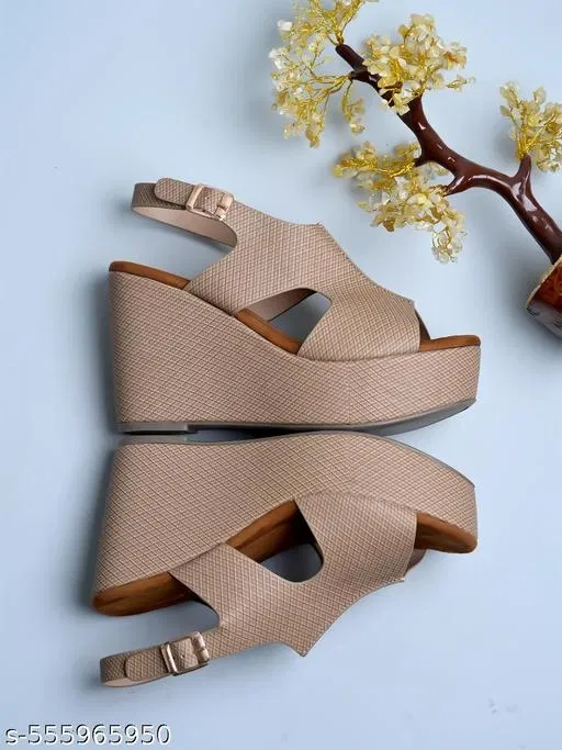 Wedge Sandals for Women (Beige, 3.0)