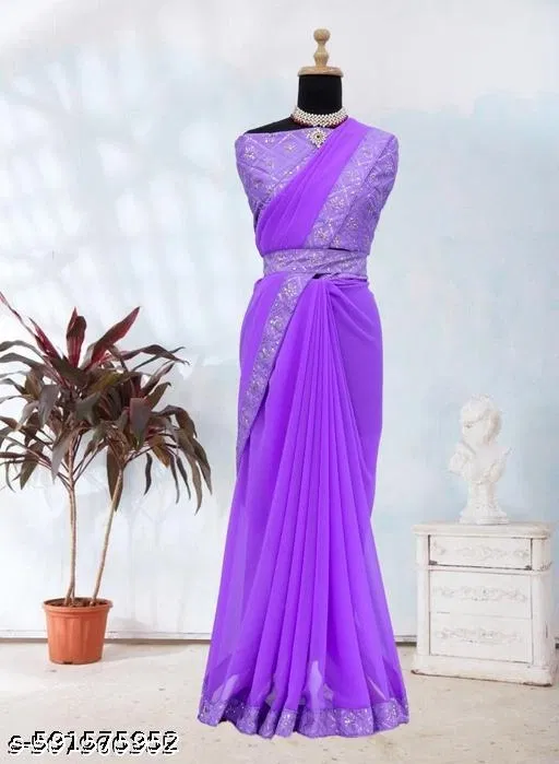 Georgette Saree for Women, Lavender (5.5 M)