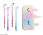 Unicorn Theme Pencil Case with 4 Pcs Pencils 