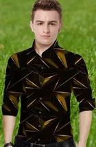 Lycra Printed Shirt For Men, Yellow 