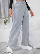 Cotton Blend Solid Trousers for Men, Grey 