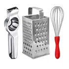 Oc9 Stainless Steel Lemon Squeezer & 4 in 1 Grater Or Slicer & Egg Whisk Kitchen Tool Set 