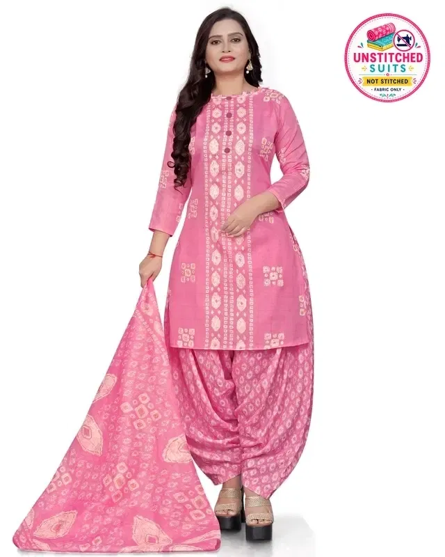 Cotton Printed Unstitched Suits Fabric for Women (Pink)