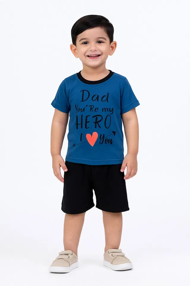 Solid Cotton Blend Top & Bottom Set for Boys (Blue, 2-3 YR)
