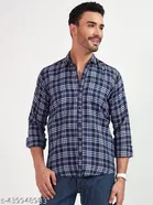 Polycotton Checked Shirts for Men, Blue 