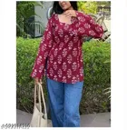 Rayon Printed Short Kurti for Women, Maroon 