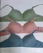 Cotton Blend Solid Bra for Women & Girls, Multicolour, Pack of 3 