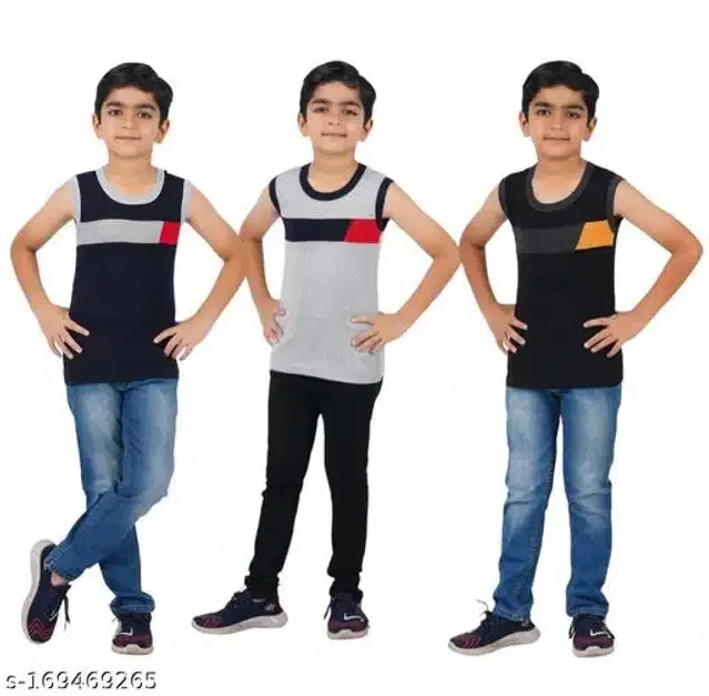 Cotton Vest for Boys (Multicolor, 8-9 Years) (Pack of 3)