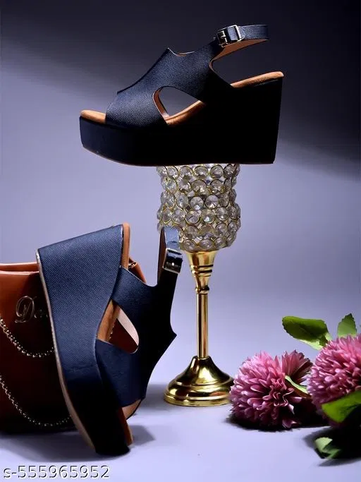 Wedge Sandals for Women (Navy Blue, 7.0)