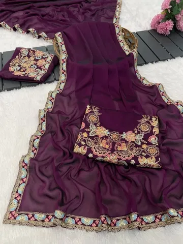 Crepe Solid Saree for Women, Purple (6.3 m)