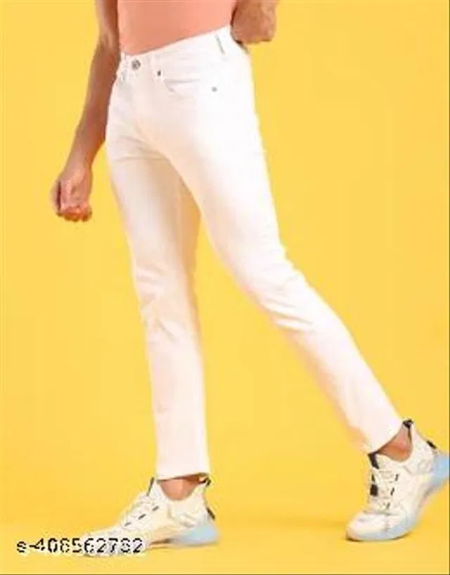 Denim Slim Fit Jeans for Men (Cream, 30)