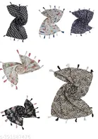 Poly Chiffon Printed Scarves for Women, Black, Pack of 6