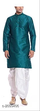 Banarasi Dupion Silk Solid Kurta with Dhoti for Men 