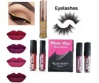 Combo of Matte Mini Liquid Lipsticks (4 Pcs) with Golden Eyeliner & Eyelashes (Multicolor, Set of 3)