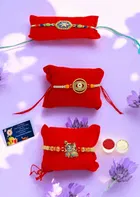 Metal 3 Pcs Rakhi with 4.5 Inch Plate & Greeting card, Roli 